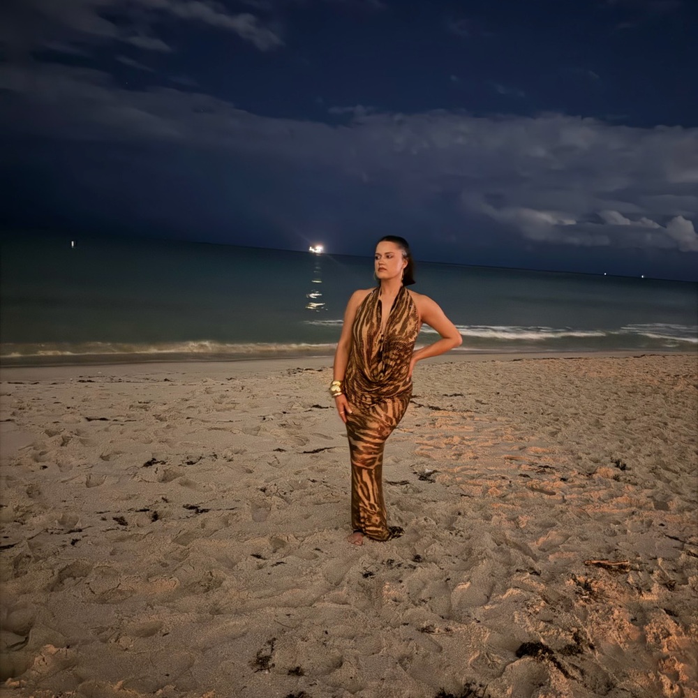 Brown Animal Print Halter Dress - Picture 2 of 5